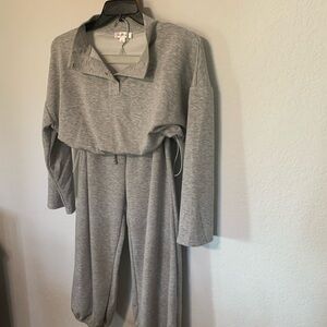 Gray Long-Sleeve with Pants Lounge Wear.